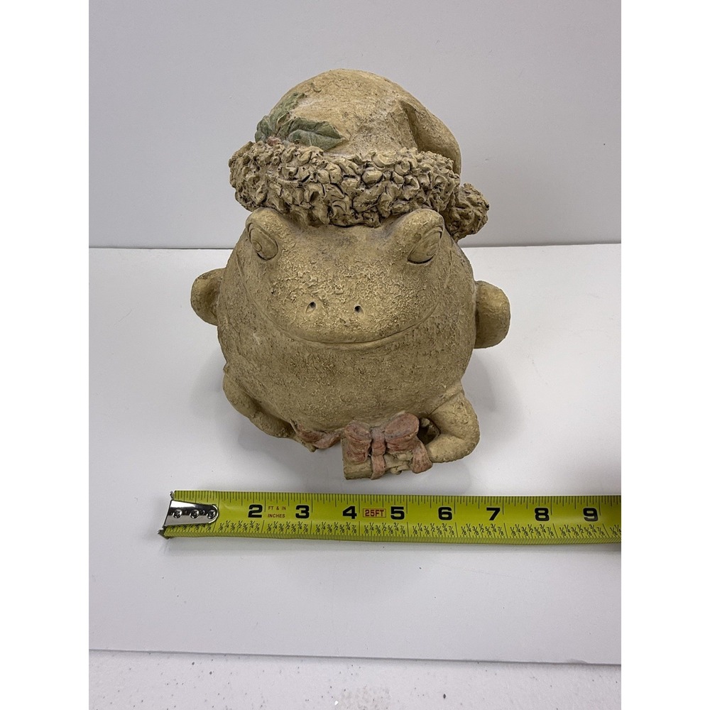 Garden Christmas Frog with Hat and Gift Resin Tan with Statue Outdoor 7 x 8" - Picture 8 of 8